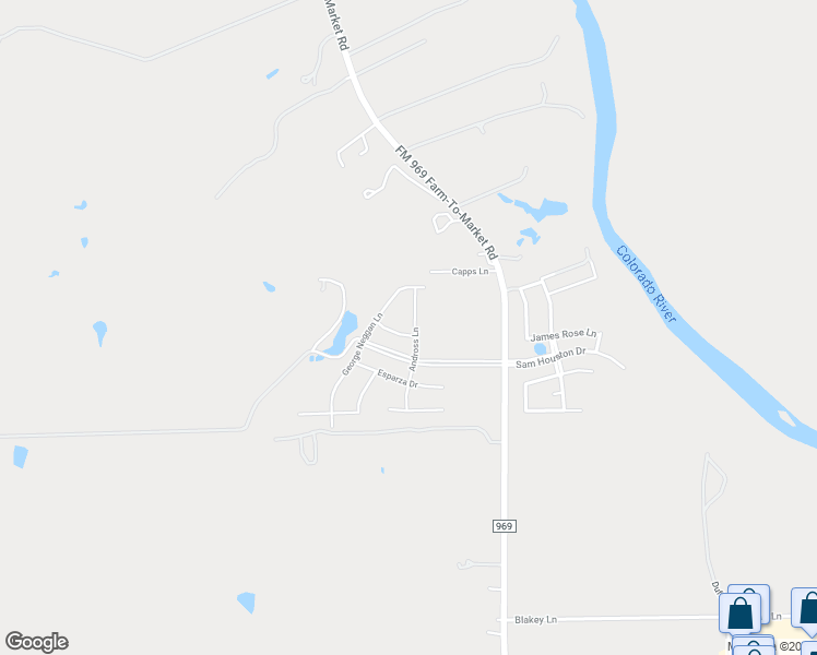 map of restaurants, bars, coffee shops, grocery stores, and more near 227 George Neggan Lane in Bastrop