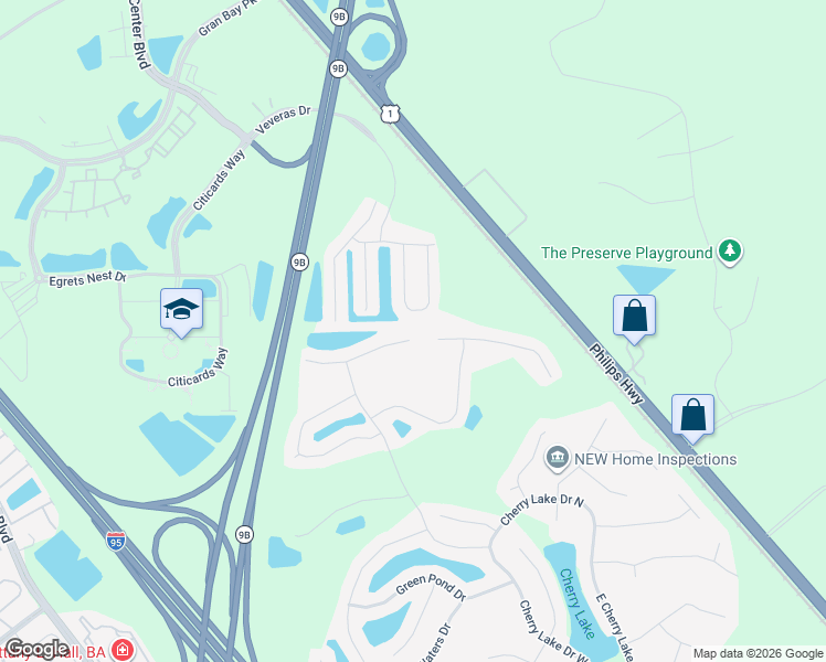 map of restaurants, bars, coffee shops, grocery stores, and more near 6009 Wind Cave Lane in Jacksonville