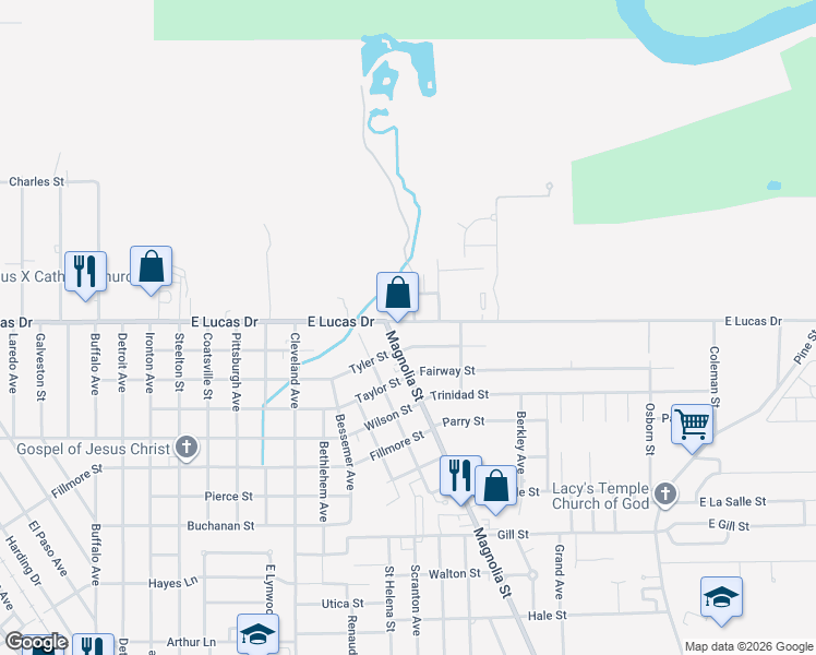 map of restaurants, bars, coffee shops, grocery stores, and more near 1885 East Lucas Drive in Beaumont