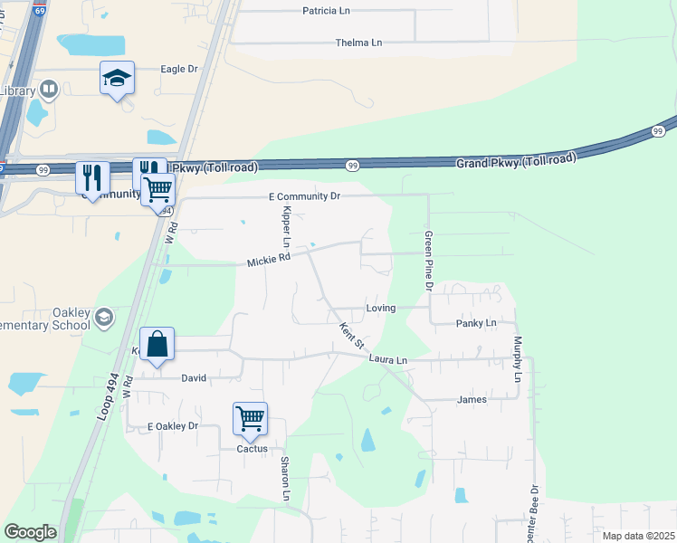 map of restaurants, bars, coffee shops, grocery stores, and more near 23266 Micke in New Caney