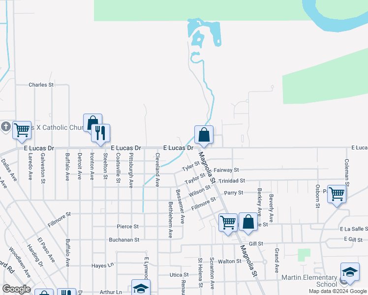 map of restaurants, bars, coffee shops, grocery stores, and more near 2154 East Lucas Drive in Beaumont