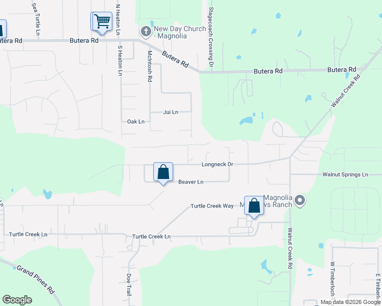 map of restaurants, bars, coffee shops, grocery stores, and more near 16007 Antelope Lane in Magnolia