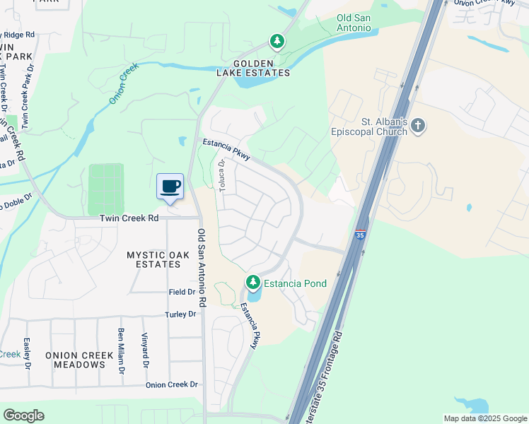 map of restaurants, bars, coffee shops, grocery stores, and more near 12308 Altamira Street in Austin