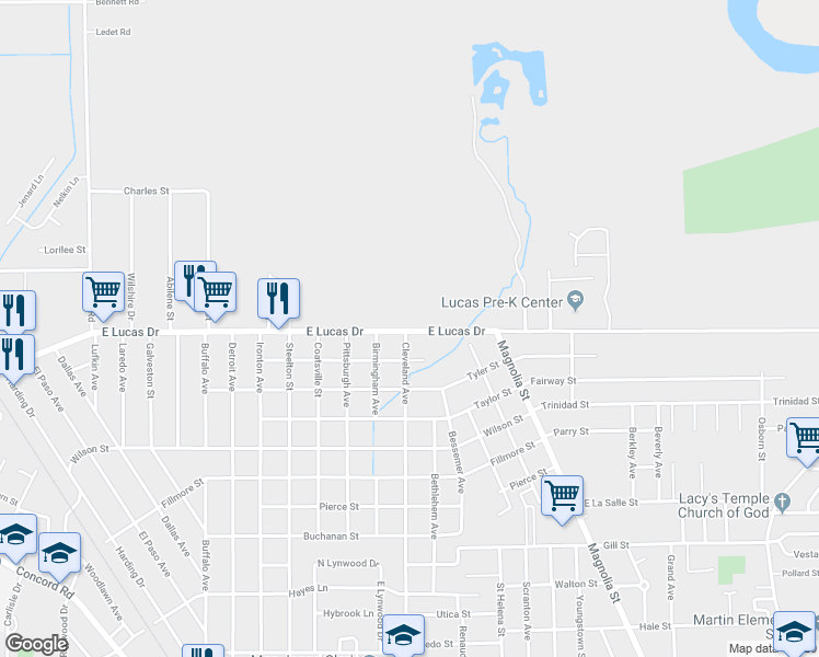 map of restaurants, bars, coffee shops, grocery stores, and more near 2255 East Lucas Drive in Beaumont