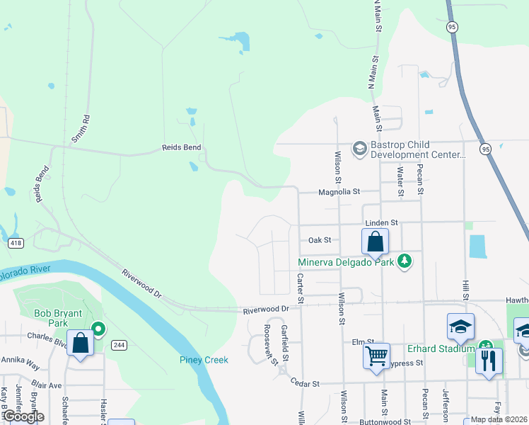 map of restaurants, bars, coffee shops, grocery stores, and more near 336 Reids Bend in Bastrop