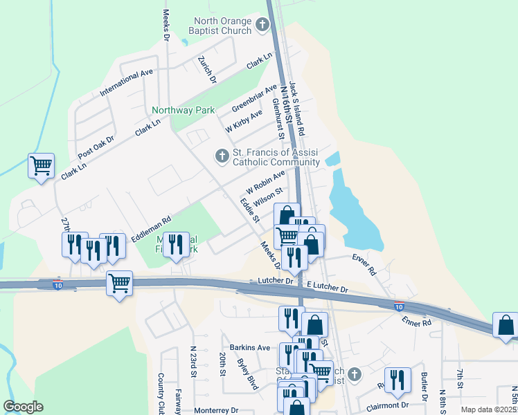 map of restaurants, bars, coffee shops, grocery stores, and more near 1915 Wilson Street in Orange