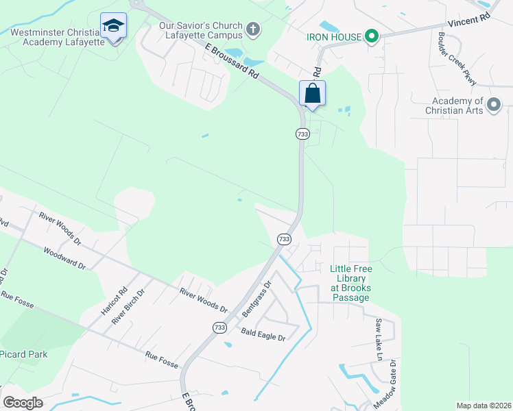 map of restaurants, bars, coffee shops, grocery stores, and more near 118 Rougeau Road in Lafayette