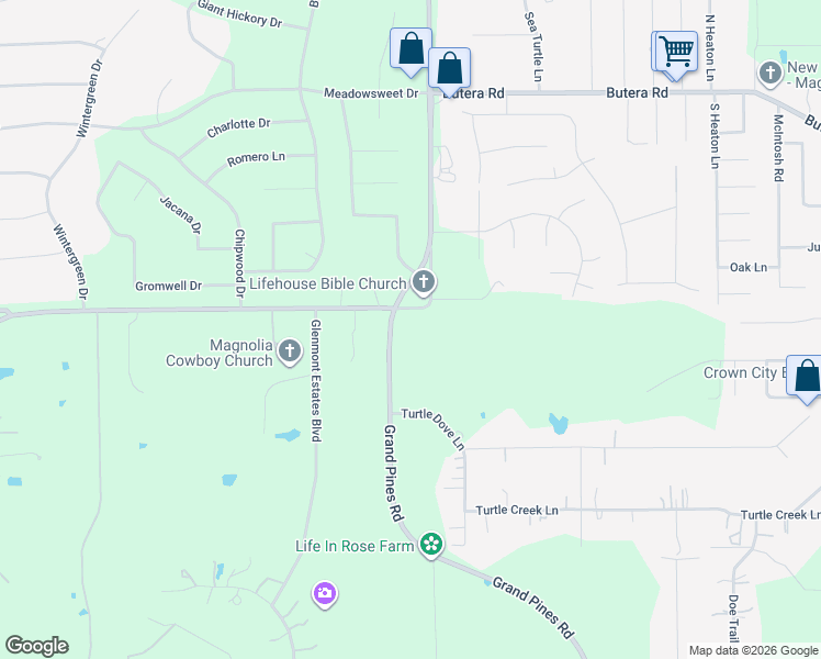 map of restaurants, bars, coffee shops, grocery stores, and more near 26030 Nichols Sawmill Road in Magnolia