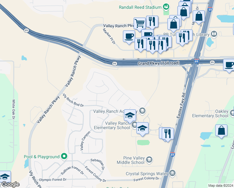 map of restaurants, bars, coffee shops, grocery stores, and more near 22051 Mission Canyon Lane in Porter