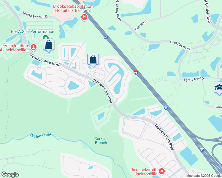 map of restaurants, bars, coffee shops, grocery stores, and more near 6965 Woody Vine Drive in Jacksonville