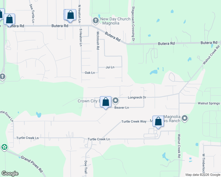 map of restaurants, bars, coffee shops, grocery stores, and more near 16119 Antelope Lane in Magnolia