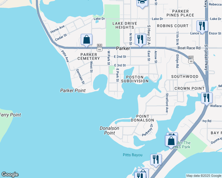 map of restaurants, bars, coffee shops, grocery stores, and more near 4705 East 6th Street in Panama City