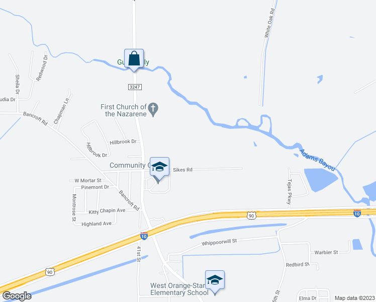 map of restaurants, bars, coffee shops, grocery stores, and more near 4020 Sikes Road in Orange