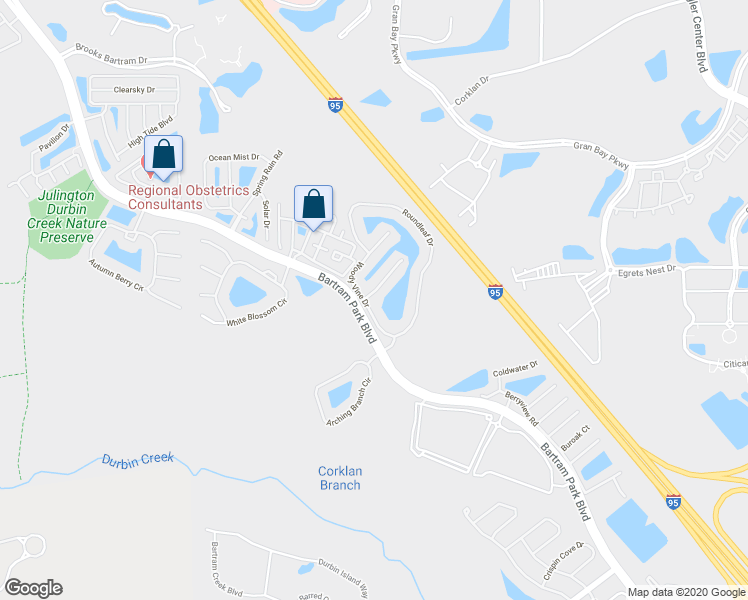 map of restaurants, bars, coffee shops, grocery stores, and more near 6959 Woody Vine Drive in Jacksonville