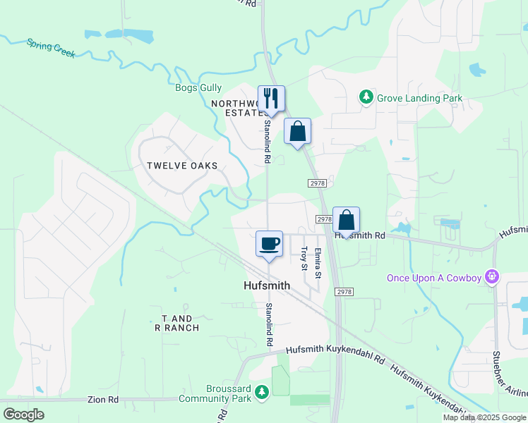 map of restaurants, bars, coffee shops, grocery stores, and more near 11703 Tara Court in Tomball