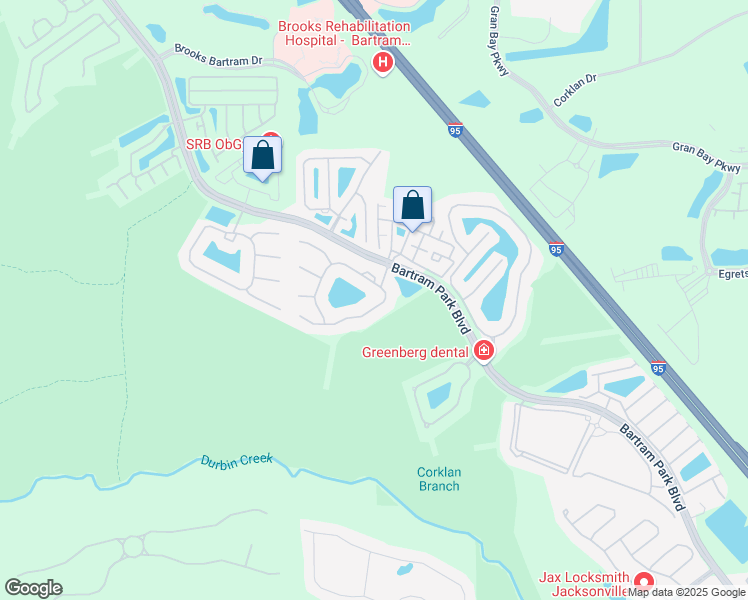 map of restaurants, bars, coffee shops, grocery stores, and more near 6500 White Blossom Circle in Jacksonville