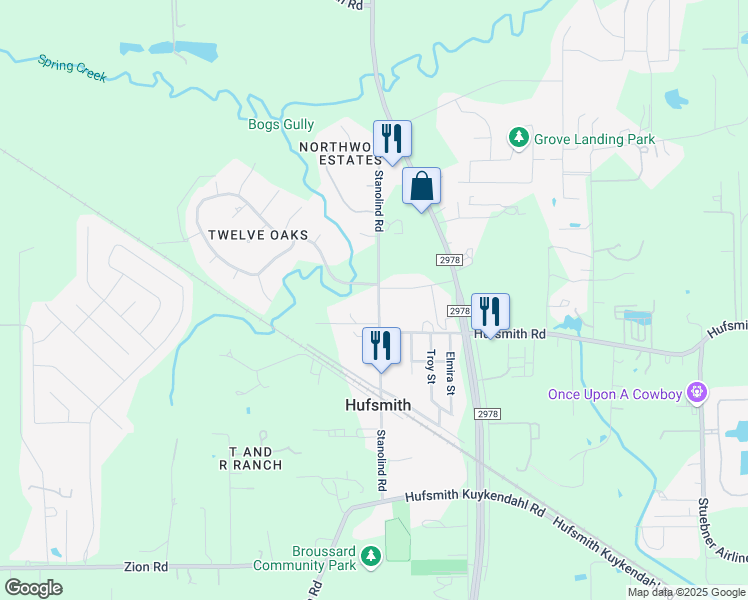 map of restaurants, bars, coffee shops, grocery stores, and more near 11703 Tara Court in Tomball