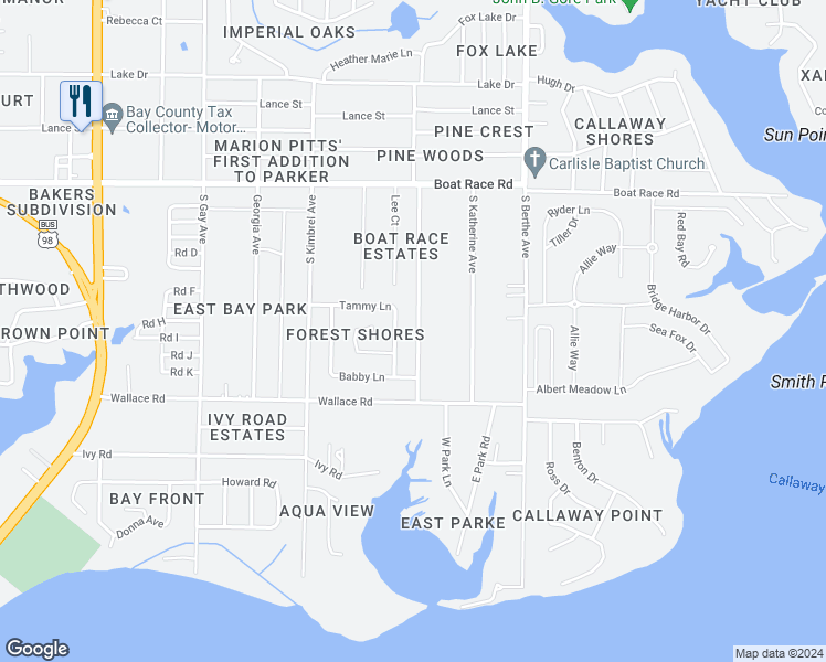 map of restaurants, bars, coffee shops, grocery stores, and more near 1132 South Comet Avenue in Panama City