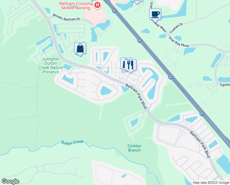 map of restaurants, bars, coffee shops, grocery stores, and more near 6500 White Blossom Circle in Jacksonville