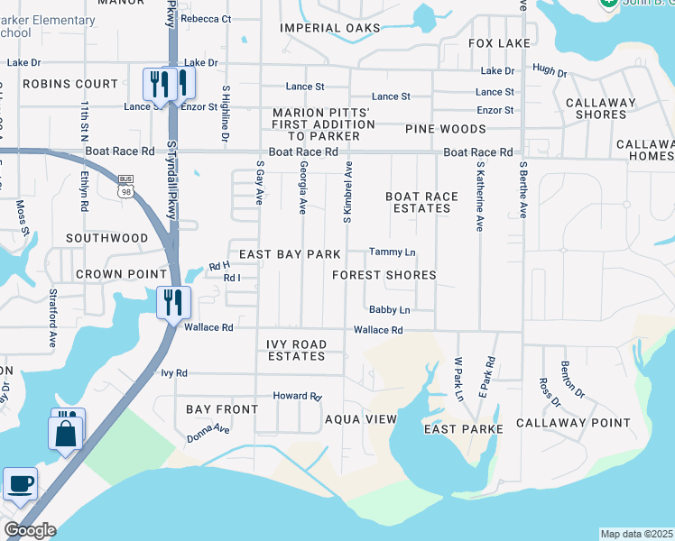 map of restaurants, bars, coffee shops, grocery stores, and more near 1132 South Kimbrel Avenue in Panama City