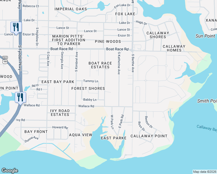 map of restaurants, bars, coffee shops, grocery stores, and more near 1139 South Comet Avenue in Panama City