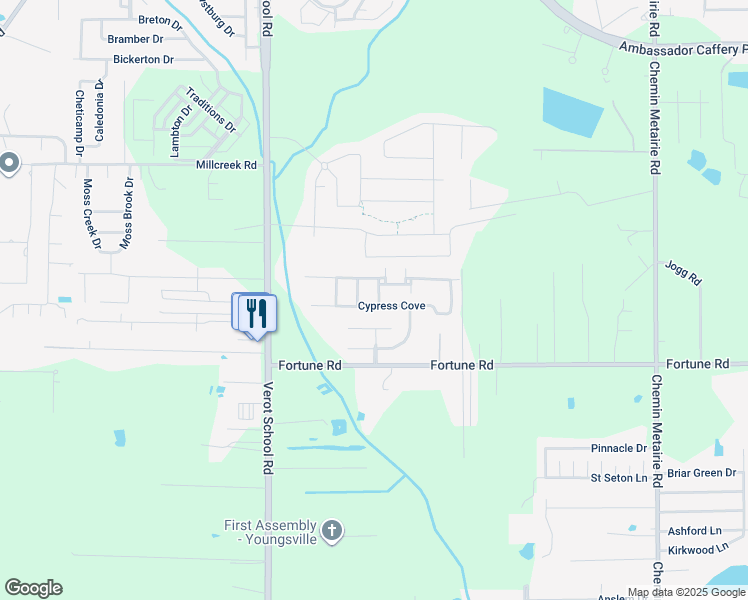 map of restaurants, bars, coffee shops, grocery stores, and more near 101 Water Birch Lane in Youngsville