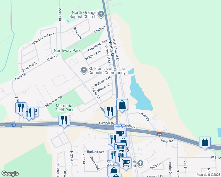 map of restaurants, bars, coffee shops, grocery stores, and more near 3901 West Beverly Avenue in Orange