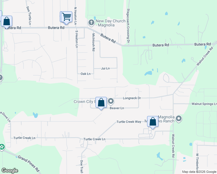 map of restaurants, bars, coffee shops, grocery stores, and more near 16119 Antelope Lane in Magnolia