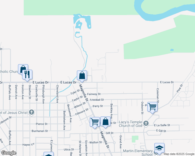 map of restaurants, bars, coffee shops, grocery stores, and more near 1750 East Lucas Drive in Beaumont