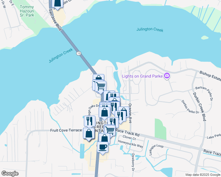 map of restaurants, bars, coffee shops, grocery stores, and more near 25 Florida 13 in Jacksonville