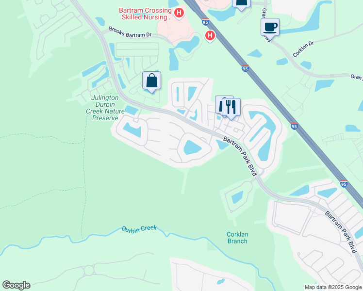 map of restaurants, bars, coffee shops, grocery stores, and more near 6554 White Blossom Circle in Jacksonville