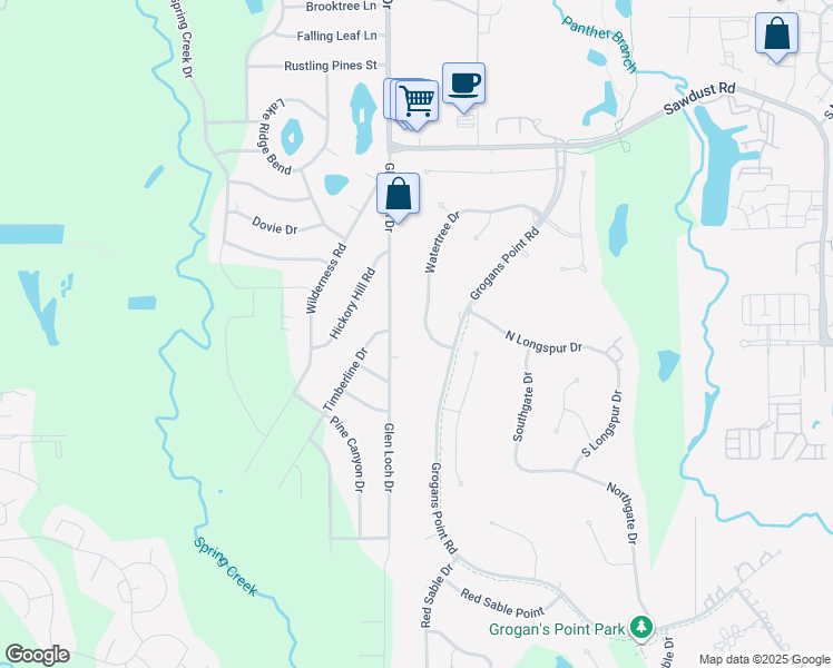 map of restaurants, bars, coffee shops, grocery stores, and more near 24722 Glen Loch Drive in Spring