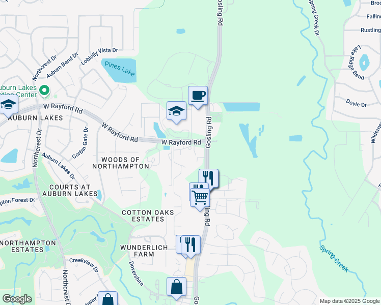 map of restaurants, bars, coffee shops, grocery stores, and more near 5869 West Rayford Road in Spring