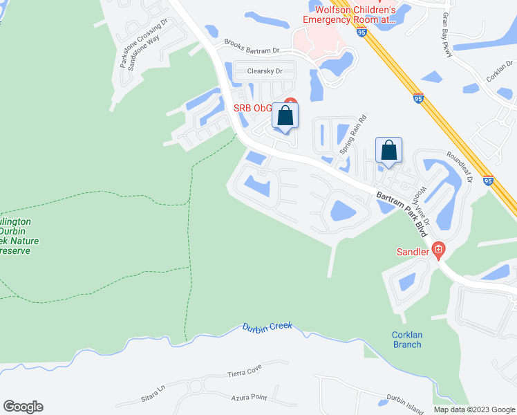 map of restaurants, bars, coffee shops, grocery stores, and more near 6323 Autumn Berry Circle in Jacksonville