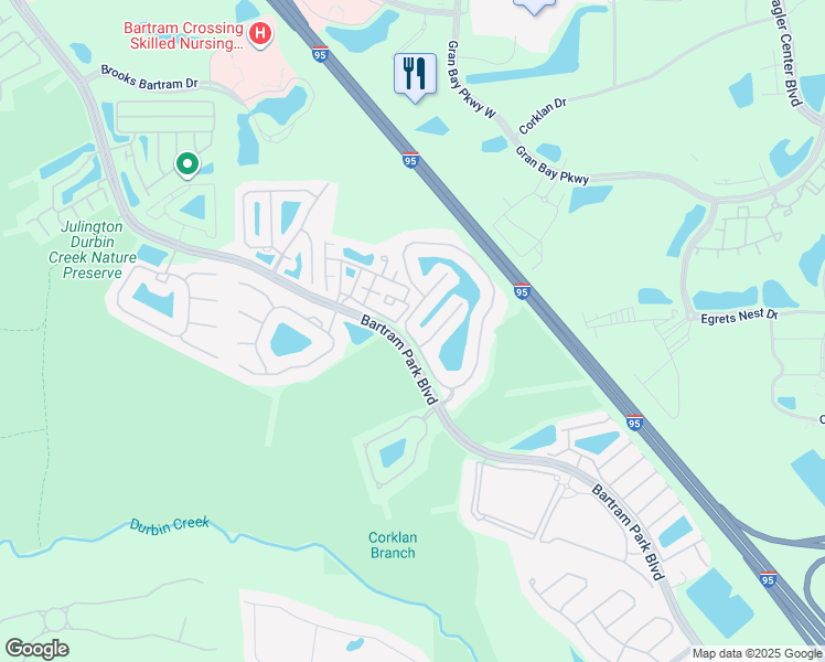 map of restaurants, bars, coffee shops, grocery stores, and more near 6937 Woody Vine Drive in Jacksonville