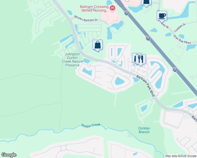 map of restaurants, bars, coffee shops, grocery stores, and more near 6493 Smooth Thorn Court in Jacksonville