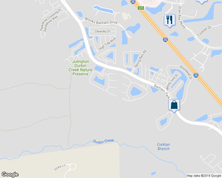 map of restaurants, bars, coffee shops, grocery stores, and more near 6493 Smooth Thorn Court in Jacksonville