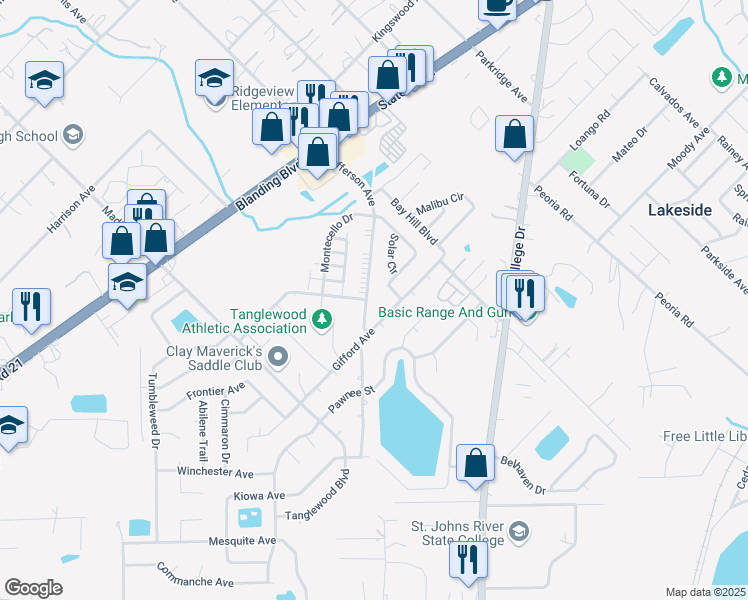 map of restaurants, bars, coffee shops, grocery stores, and more near 1454 Gifford Avenue in Orange Park