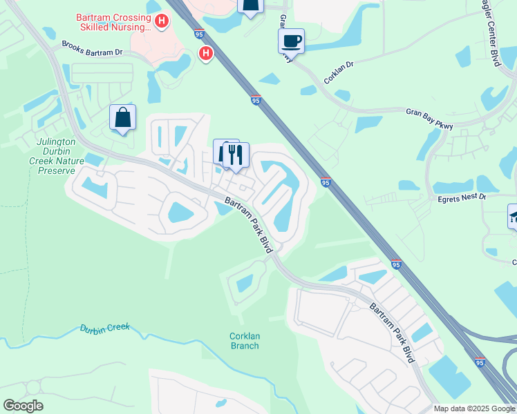 map of restaurants, bars, coffee shops, grocery stores, and more near 6937 Woody Vine Drive in Jacksonville