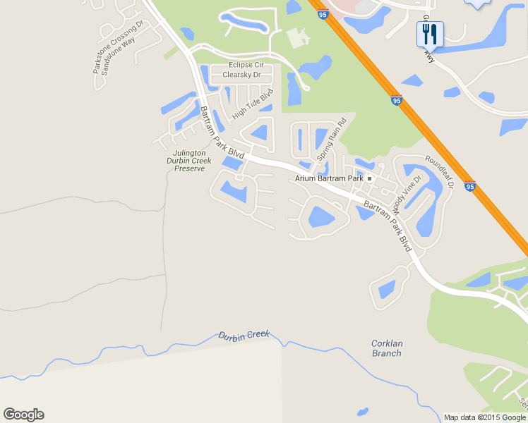 map of restaurants, bars, coffee shops, grocery stores, and more near 6484 Yellow Leaf Court in Jacksonville