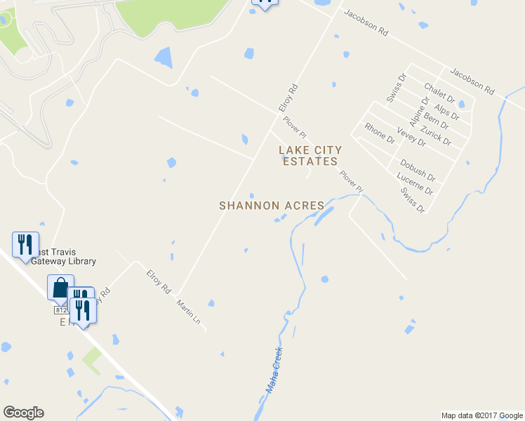 map of restaurants, bars, coffee shops, grocery stores, and more near 8707 Elroy Road in Travis County