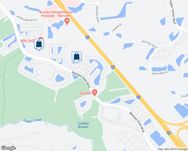 map of restaurants, bars, coffee shops, grocery stores, and more near 6959 Woody Vine Drive in Jacksonville