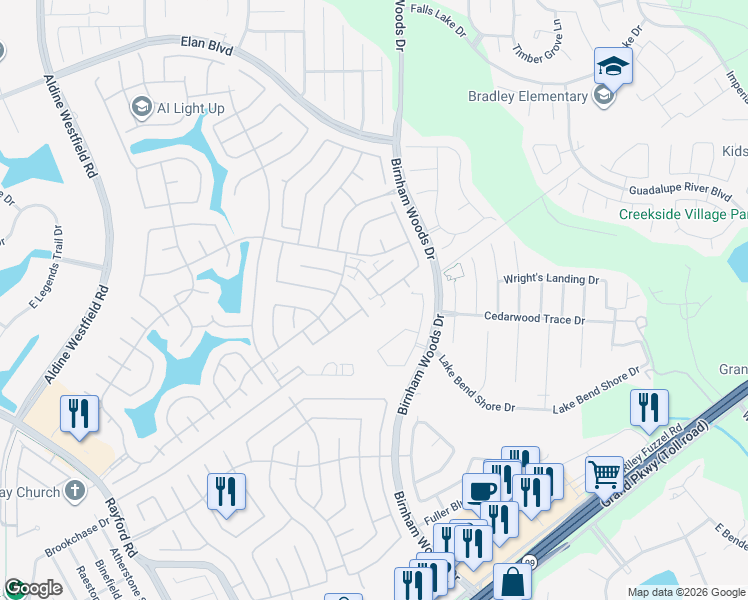 map of restaurants, bars, coffee shops, grocery stores, and more near 29707 Meridian Hill Drive in Spring