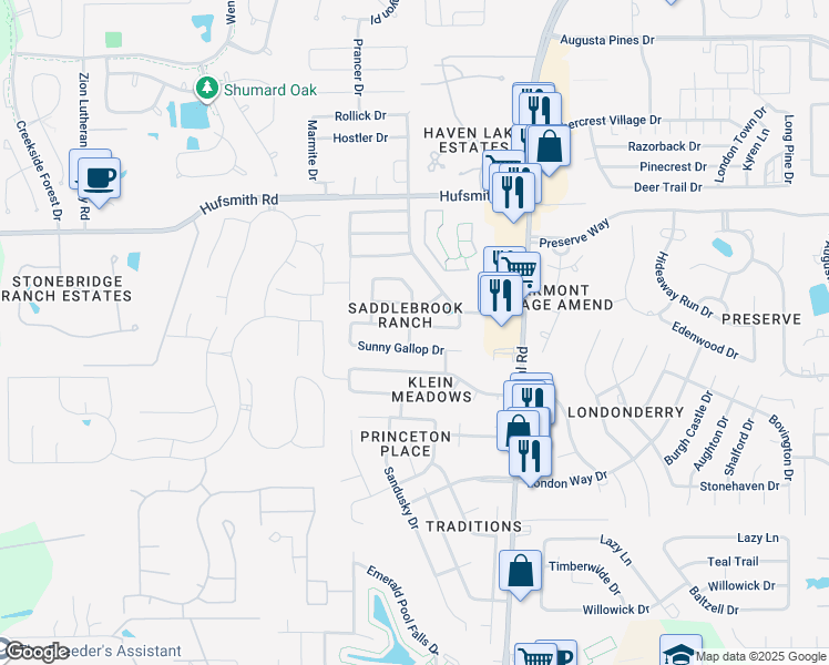 map of restaurants, bars, coffee shops, grocery stores, and more near 8643 Sweet Pasture Drive in Tomball