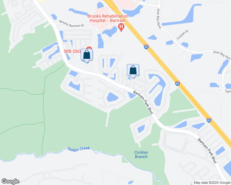 map of restaurants, bars, coffee shops, grocery stores, and more near 6722 White Blossom Circle in Jacksonville