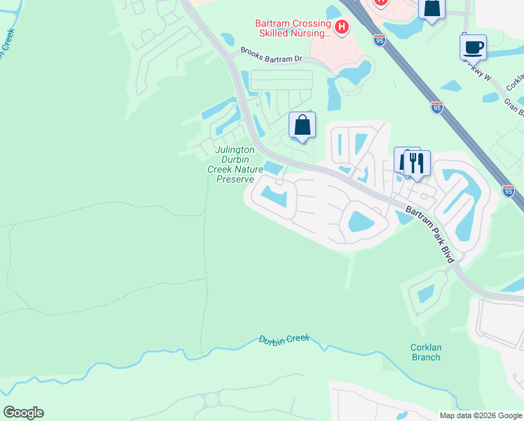 map of restaurants, bars, coffee shops, grocery stores, and more near 6345 Autumn Berry Circle in Jacksonville