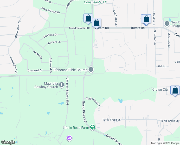 map of restaurants, bars, coffee shops, grocery stores, and more near 26030 Nichols Sawmill Road in Magnolia
