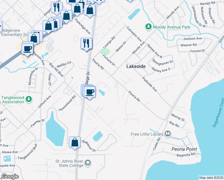 map of restaurants, bars, coffee shops, grocery stores, and more near 2680 Secret Harbor Drive in Orange Park