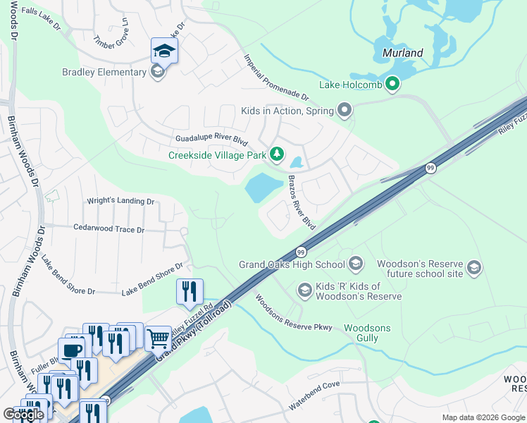 map of restaurants, bars, coffee shops, grocery stores, and more near 28902 San Bernard River Loop in Spring