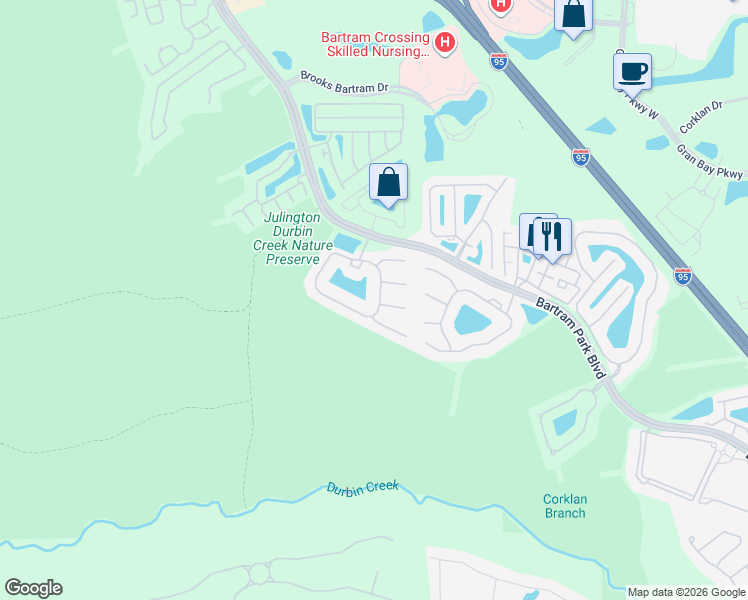 map of restaurants, bars, coffee shops, grocery stores, and more near 6284 Autumn Berry Circle in Jacksonville